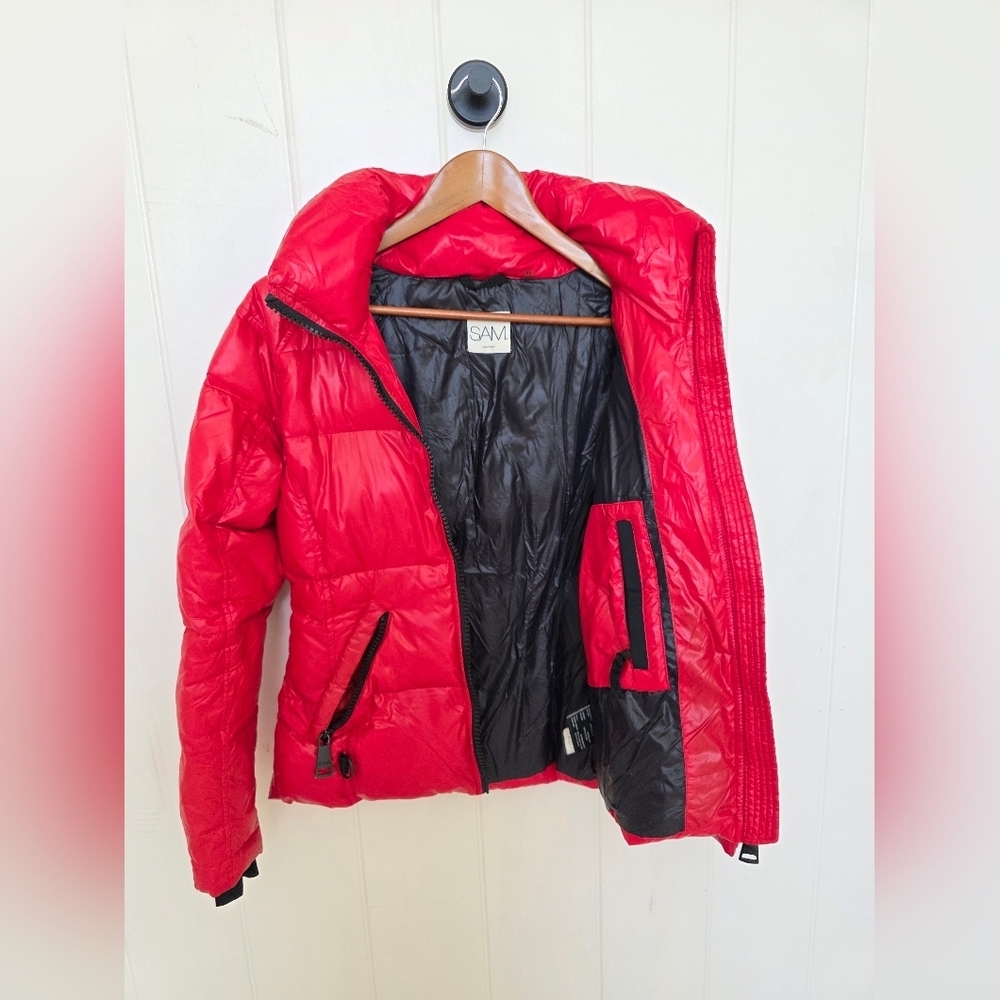 SAM. Freestyle Down Puffer Bomber Jacket In Candy Red Size XS - Picture 11 of 12